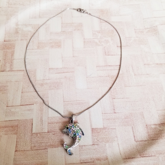 Dolphin Rhinestone Necklace - Picture 4 of 10